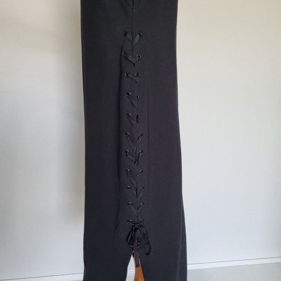 Witchery Black Ponte Lace Up Detail Bodycon Midi Dress Size 14 - Picture 5 of 9